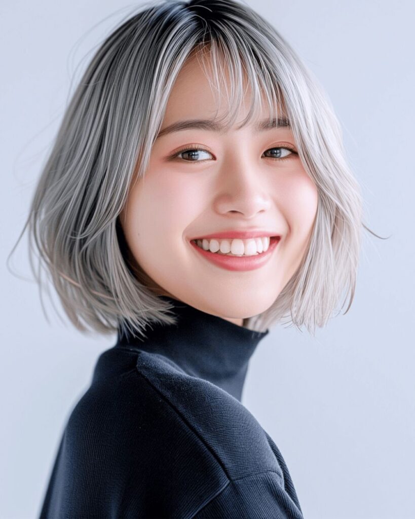 銀髪ボブの女性